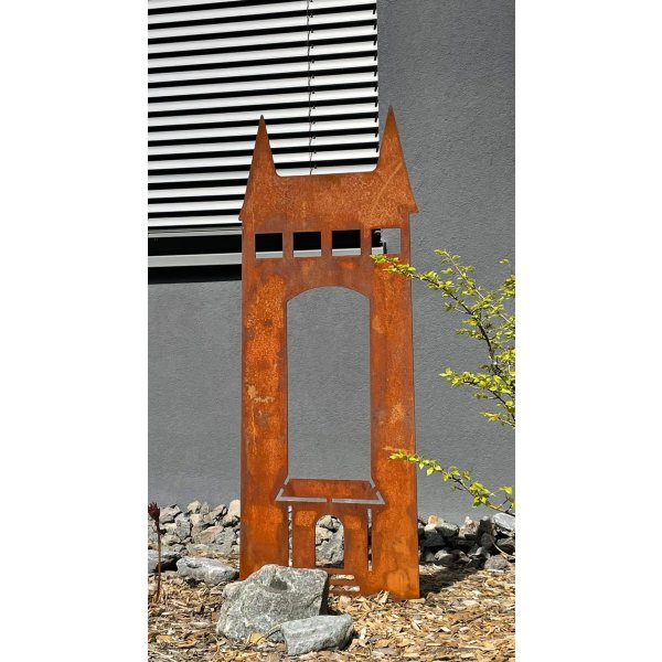 Dekofigur Gartenstecker Schönbergturm Pfullingen im Rost Design, H: 100 cm, Rostfigur, Gartendeko, Terassendeko, Metalldeko