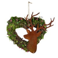 Türkranz Herz mit Hirsch im Rost Design D:26 cm - Hängedekoration, Tür Deko, Gartendeko, Geschenkidee