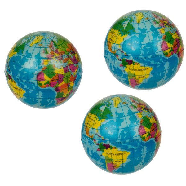 Soft Springball Globus Erde D: 7,5 cm, 3er Set - Trickball, Wasser Ball, Give Away, Mitbringsel, Kindergeburtstag