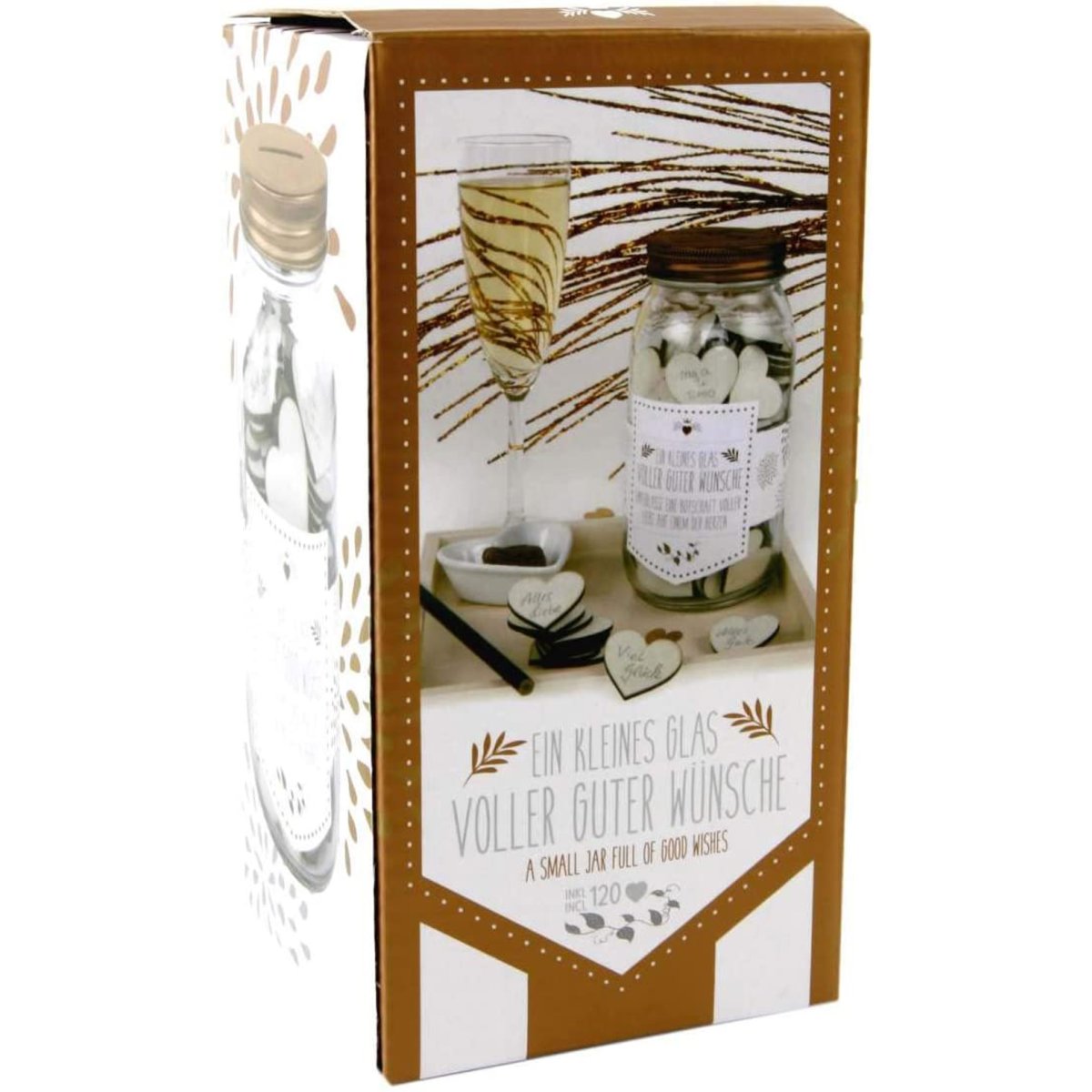 Gästebuch im Glas 'Gute Wünsche' mit Holz Herzen Hochzeitsbuch, Hoc