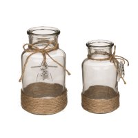 Vase mit Jute und Stern Deko (2er Set) Glasvase klar -...