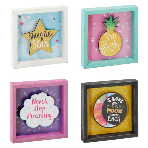 Wandbild Holzbild 3D mit coolem Spruch (4er Set) - Bild, Wand Deko, Sprüche, Ananas, Stern, Wolke, Mond