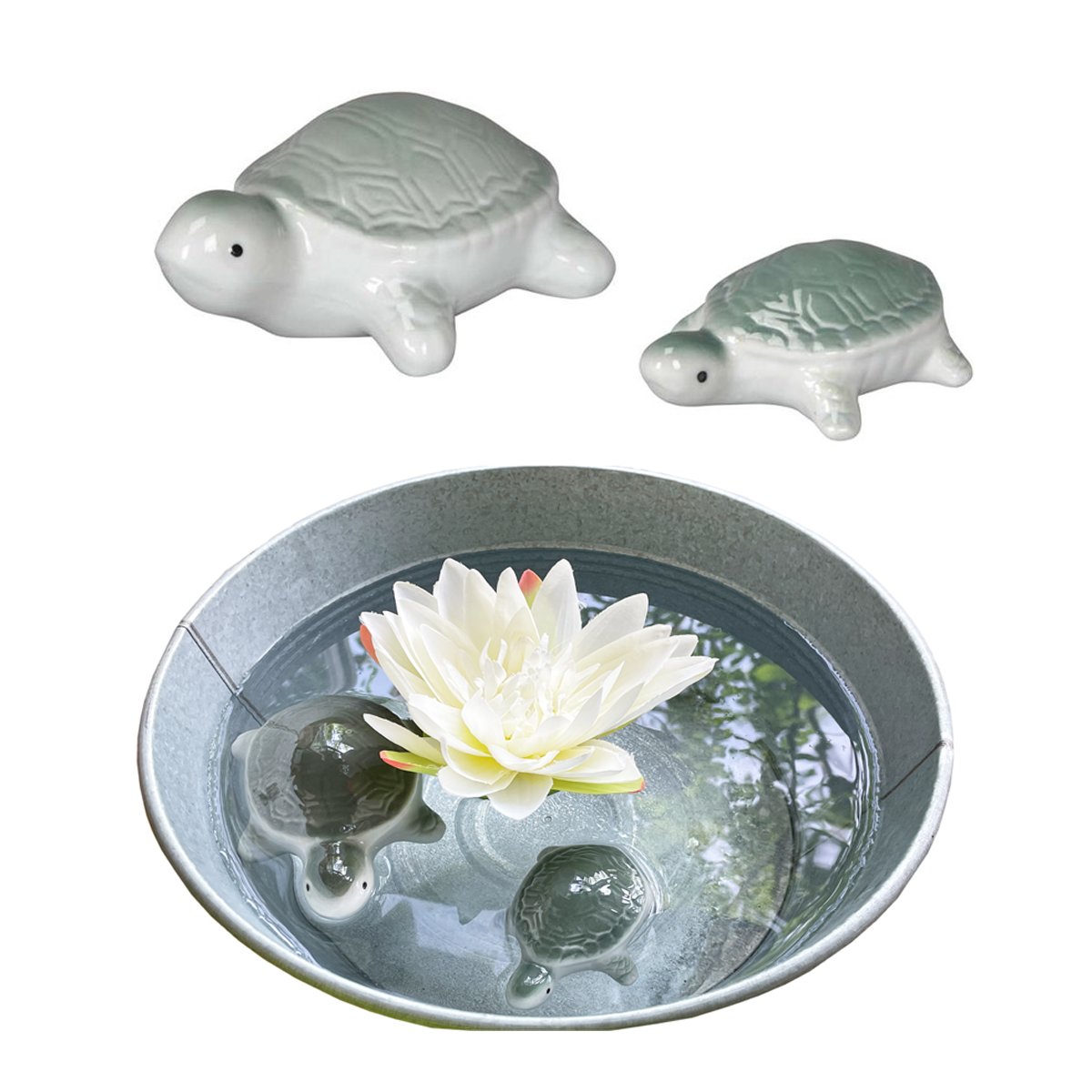 Schildkröte aus Porzellan (2er Set) schwimmend als Teich Deko Deko