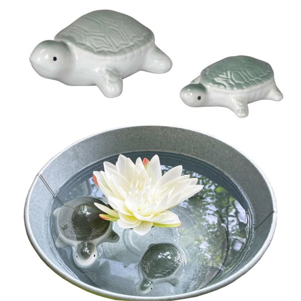 Schildkröte aus Porzellan (2er Set) schwimmend als Teich Deko - Deko für Vogeltränke, Fische, Gartenteich, Frosch, Gartendeko …