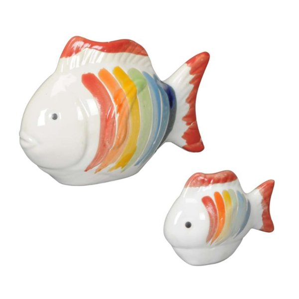 Teichdeko Fisch aus Porzellan (2er Set) schwimmend für Schwimmschale - Teich Deko, Deko für Vogeltränk, Fische, Schwimmtiere