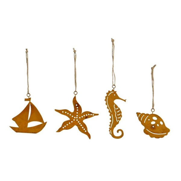 Maritime Dekofiguren zum Hängen im Rost Design (4er Set) - Rostfigur für den Garten, maritime Deko, Gartendeko, Metalldeko