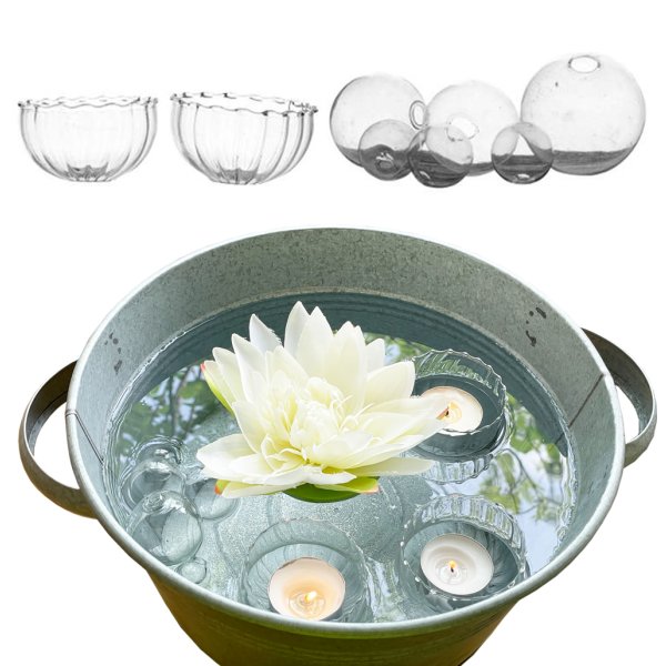 Glas Schwimmschale mit Schwimmkugel klar, 8-teilig  - Schwimmsortiment, Schwimmkerzen, Tischdeko, Teelichthalter