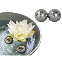 Schwimmkugel Blüte aus Porzellan silber D:4cm (2er Set) - Teichdeko, Kugel schwimmend, Schwimmschale, Gartenteich, Garten Deko