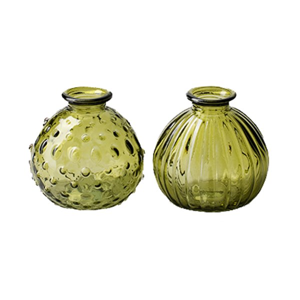 Glasvase Jive, Vase olivgrün, H: 8,5 cm (2er Set) - kleine Vasen, Blumenvase, Tischdekoration, Deko Hochzeit