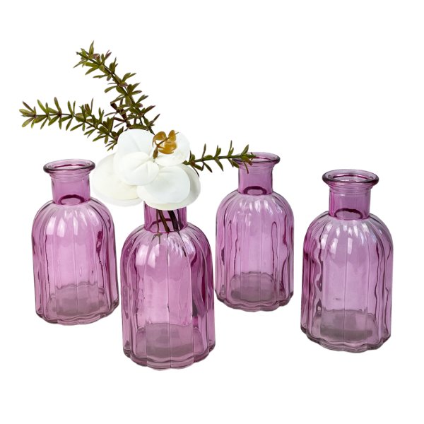 4er Set Glasflaschen "Norinne" Größe S, rosa - kleine Vase, Tischdekoration, Glasvasen, Landhaus, Hochzeit Deko