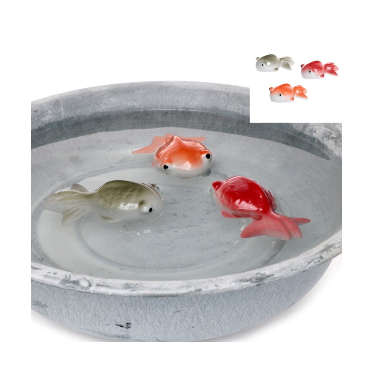 Teichdeko Fisch (3er Set) 6x8 cm aus Porzellan schwimmend für Schwimm