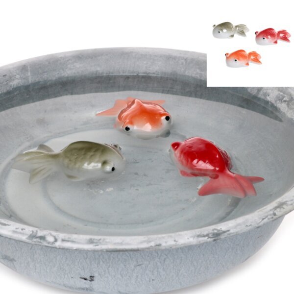 Teichdeko Fisch (3er Set) 6x8 cm aus Porzellan schwimmend für Schwimmschale, als Teich Deko, Deko für Vogeltränke etc. - Fische, Schwimmtiere