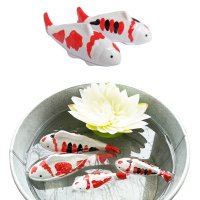 Koi Karpfen mit Streifen 10 cm aus Porzellan schwimmend 2er Set für Schwimmschale, als Teich Deko, Deko für Vogeltränke etc. - Fische, Schwimmtiere