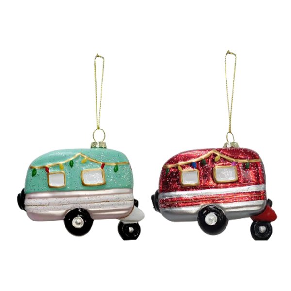 Baumschmuck Wohnwagen (2er Set) - Baumkugel Caravan, Camping Weihnachtsdeko, Christbaumkugel