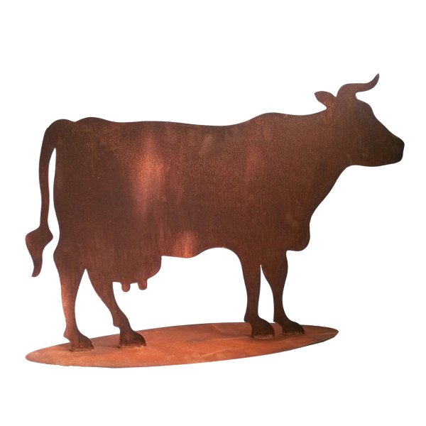 Dekofigur Kuh auf Platte im Rost Design - Rostfigur für den Garten, Gartendeko, Metalldeko, Terrassendeko