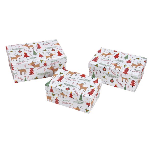 Geschenkkarton Set Elch Merry Christmas (3tlg.) - Weihnachten Karton, Geschenkbox , Geschenkschachtel