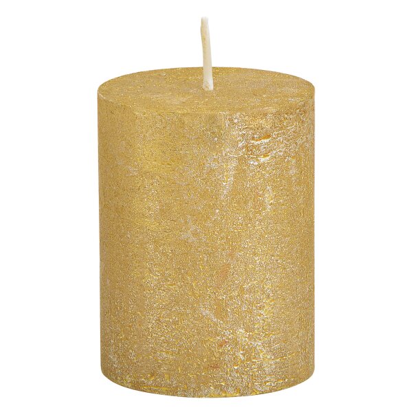 Stumpenkerze, durchgefärbt H: 9 cm, Kerze für Adventskranz (versch. Farben) Shimmer Finish Gold