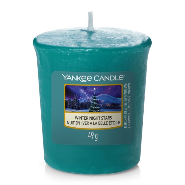 Yankee Candle Votivkerze WINTER NIGHT STARS - Kerze mit Brenndauer bis zu 15 Stunden