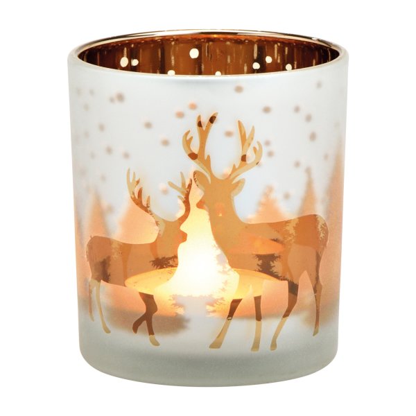 Windlicht Teelichtglas Hirsch, klein H: 8cm - Tischdeko Advent Weihnachten, Teelichthalter, Dekoglas