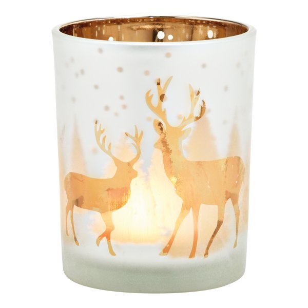 Windlicht Teelichtglas Hirsch, groß H: 12cm - Tischdeko Advent Weihnachten, Teelichthalter, Dekoglas