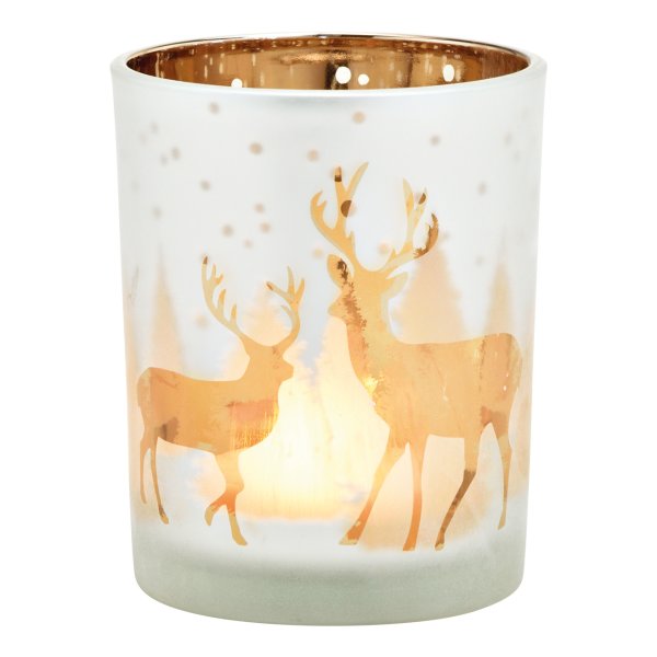 Hirsch, groß Weihna, Tischdeko Teelichtglas Windlicht € 9,95 12cm - Advent H: