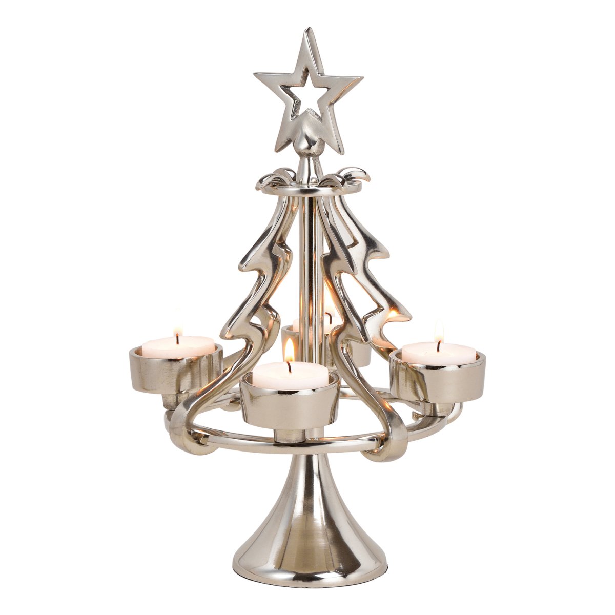 Adventskranz Tannenbaum aus Metall silber, H 28 cm Weihnachten Dek