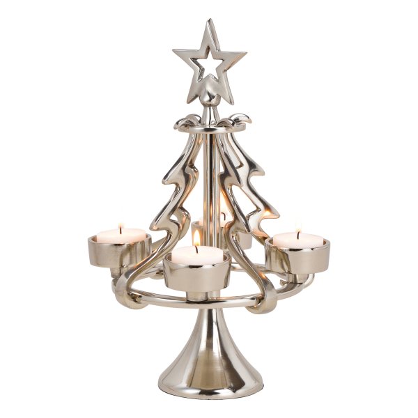 Adventskranz Tannenbaum aus Metall silber, H: 28 cm - Weihnachten Deko, Adventsdeko, Teelichthalter Advent, Adventsgesteck