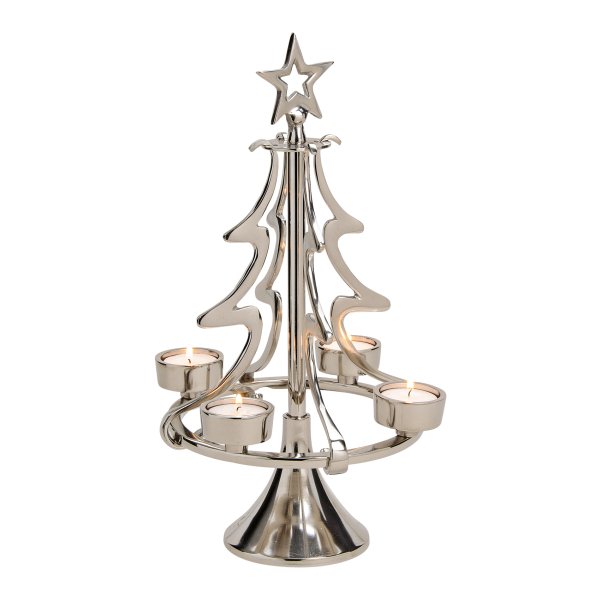 Adventskranz Tannenbaum aus Metall silber, H: 40 cm - Weihnachten Deko, Adventsdeko, Teelichthalter Advent, Adventsgesteck