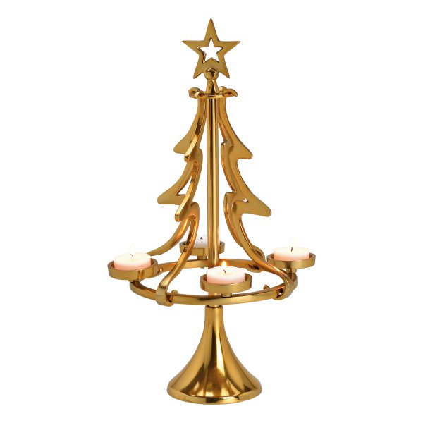 Adventskranz Tannenbaum aus Metall gold, H: 40 cm - Weihnachten Deko, Adventsdeko, Teelichthalter Advent, Adventsgesteck