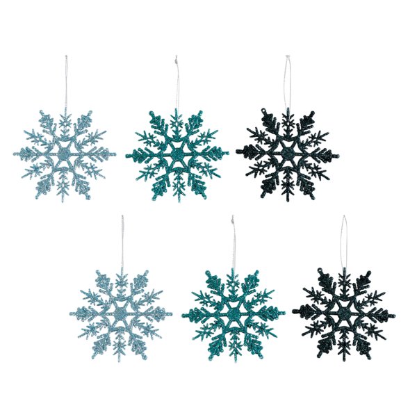 Baumschmuck Schnee Kristall (6er Set) blau, grün, schwarz -  Weihnachtsbaum Anhänger, Weihnachtsdeko Eiskristalle, Weihnachten, Christbaumkugel