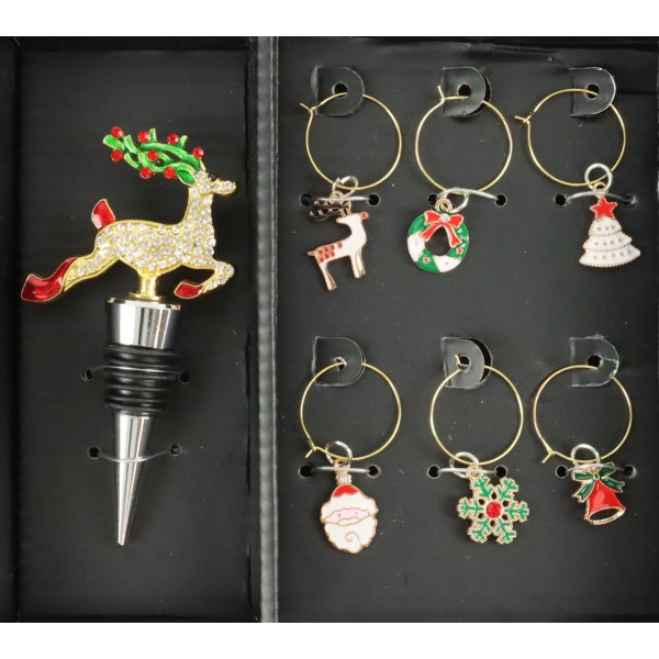 Flaschenverschluss Elch mit 6er Set Glasmarkierer für Wein und Sekt -  Weinflaschenverschluss, Sektflaschenverschluss, Wein Stopfen, Flaschenstopper, Geschenk Wein Genießer, Weihnachten
