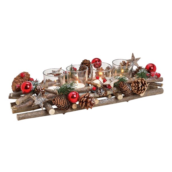 Adventsgesteck Holz mit Zapfen und roten Kugeln - Adventskranz, Adventsdeko , Advent, Weihnachten Deko