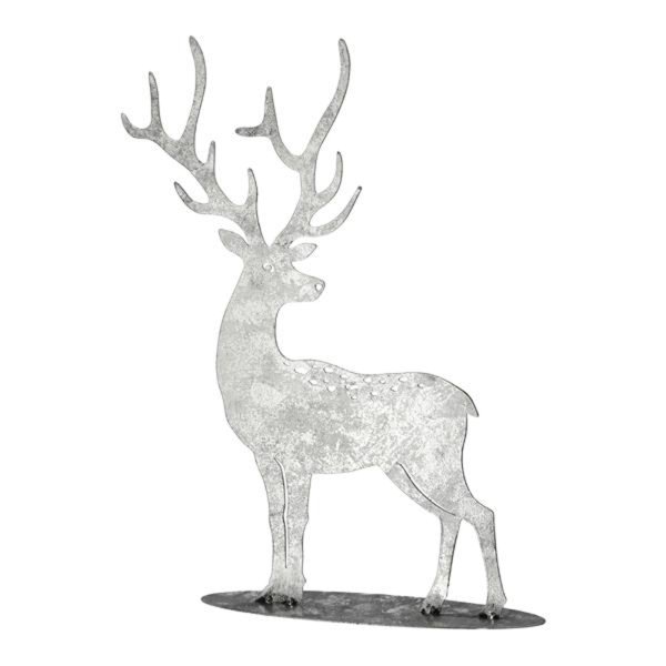 Dekofigur Rentier, Metall silber H: 32 cm - Metalldeko für den Garten, Gartendeko, Weihnachtsdeko, Weihnachten