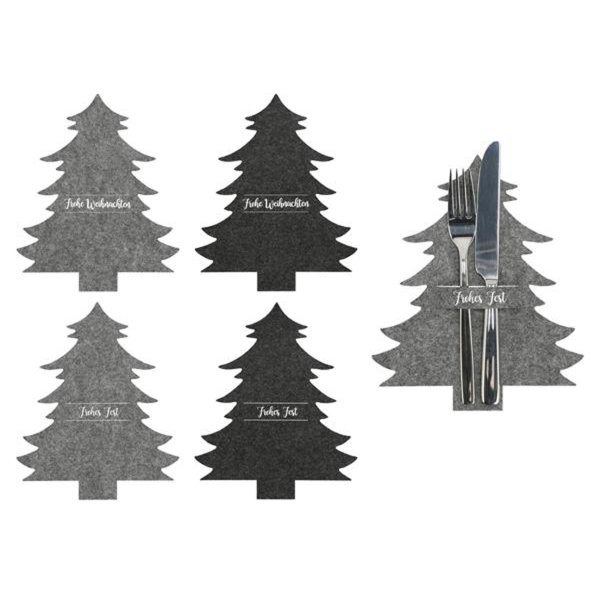 Besteckhalter Weihnachten (4er Set), grau - Filztischset Tanne, Tischset Besteck Weihnachtsbaum, Tischdeko