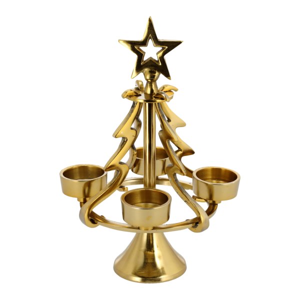 Adventskranz Tannenbaum aus Metall gold, H: 28 cm - Weihnachten Deko, Adventsdeko, Teelichthalter Advent, Adventsgesteck