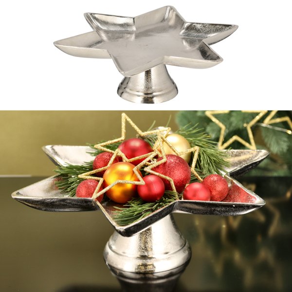 Stern Deko Platte auf Fuß aus Aluminium silber, H: 13 cm - Weihnachten Deko, Adventsdeko, Advent Dekoration