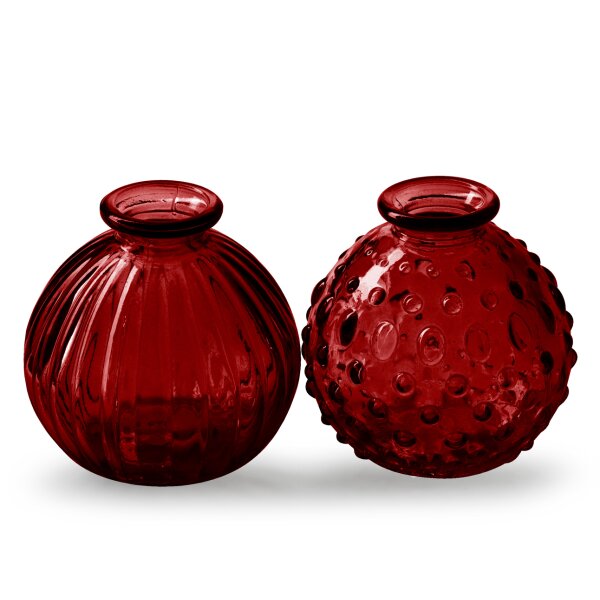 Glasvase "Jive", Vase rot, H: 8,5 cm (2er Set) - kleine Vasen, Blumenvase, Tischdekoration, Deko Hochzeit