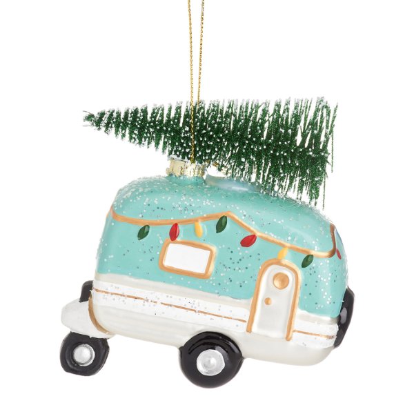 Baumschmuck Wohnwagen mint mit Weihnachtsbaum - Baumkugel Caravan, Weihnachtsdeko, Christbaumkugel