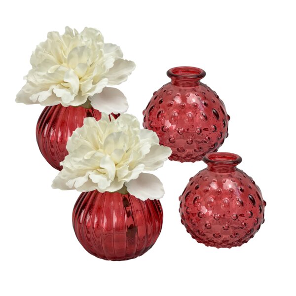 Glasvase "Jive", Vase rot, H: 8,5 cm (4er Set) - kleine Vasen, Blumenvase, Tischdekoration, Deko Hochzeit