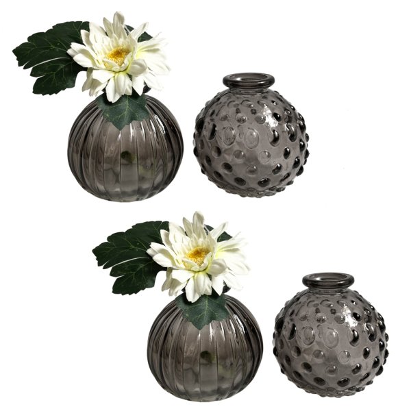 Glasvase "Jive", Vase smoke, H: 8,5 cm (4er Set) -  kleine Vasen, Blumenvase, Tischdekoration, Deko Hochzeit