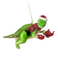 Baumschmuck Dinosaurier T-Rex mit Teekanne - Baumkugel,...