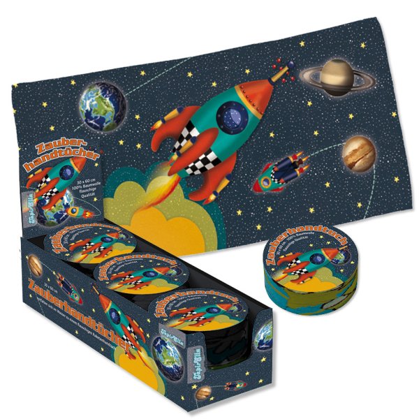Magisches Handtuch Weltraum Rakete 60x30 cm - Zauberhandtuch, Kinder Handtuch, Kindergeschenk, Weltall, Adventskalender