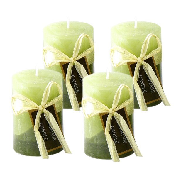Stumpenkerze, durchgefärbt (4er Set) H: 7,5 cm, Kerze für Adventskranz (versch. Farben) Lindgrün