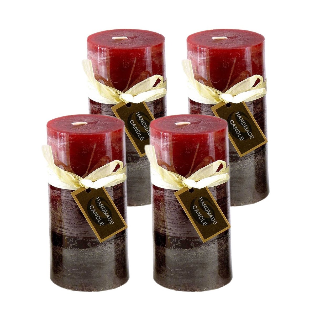 Stumpenkerze, handgemacht 14 x 6,8 cm (4er Set) Bordeaux - Kerze für ,  23,95 €