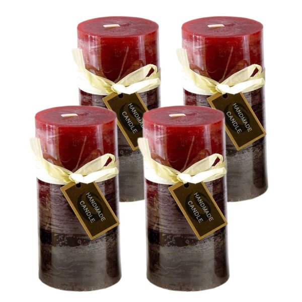Stumpenkerze, handgemacht 14 x 6,8 cm (4er Set) Bordeaux - Kerze für Adventskranz, Kerzen