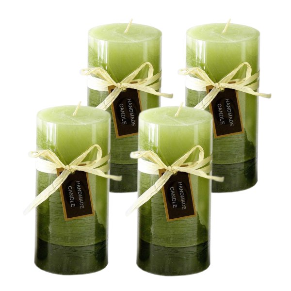 Stumpenkerze, handgemacht 14 x 6,8 cm (4er Set) Lindgrün - Kerze für Adventskranz, Kerzen