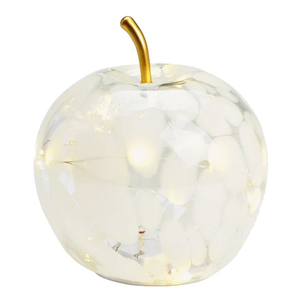 Dekoleuchte Apfel (S) Glas, Weiss gepunktet,  Apfel Lampe mit LED Lichterkette, Dekolampe, Tischleuchte, Apfellampe