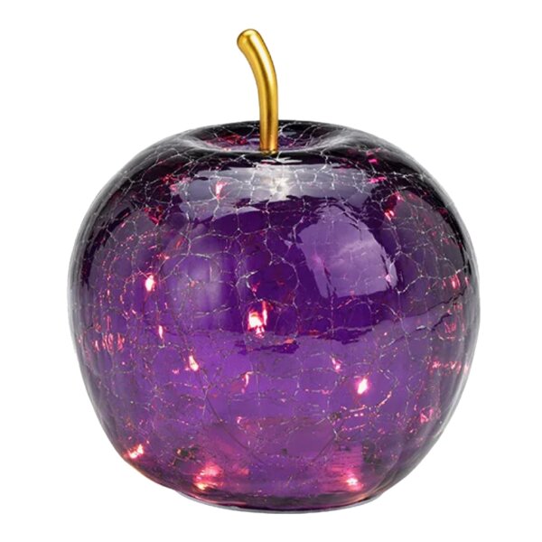 Dekoleuchte Apfel (S) Glas, Dunkellila,  Apfel Lampe mit LED Lichterkette, Dekolampe, Tischleuchte, Apfellampe