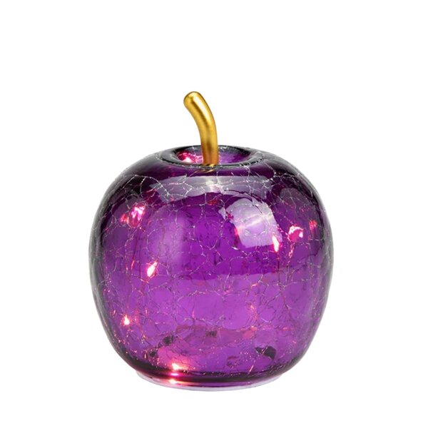 Dekoleuchte Apfel (XS) Glas, Dunkellila, Apfel Lampe mit LED Lichterk ...