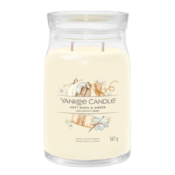 Yankee Candle Duftkerze im Glas (groß) SOFT WOOL & AMBER - Kerze mit Brenndauer bis zu 90 Stunden